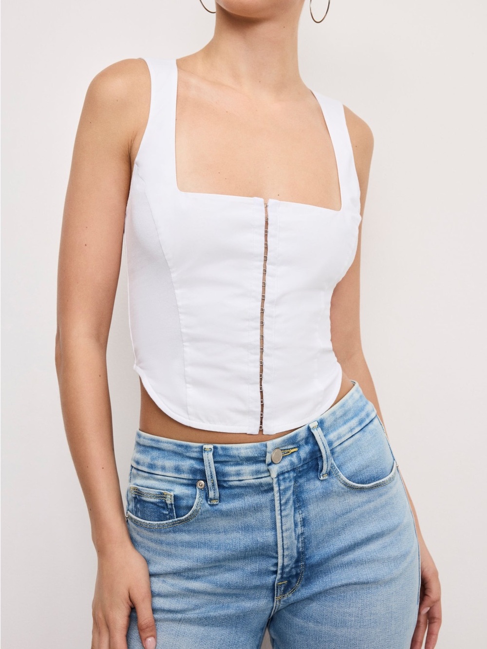 NWT Good American Dolly Poplin Bustier Corset Top - White Size M